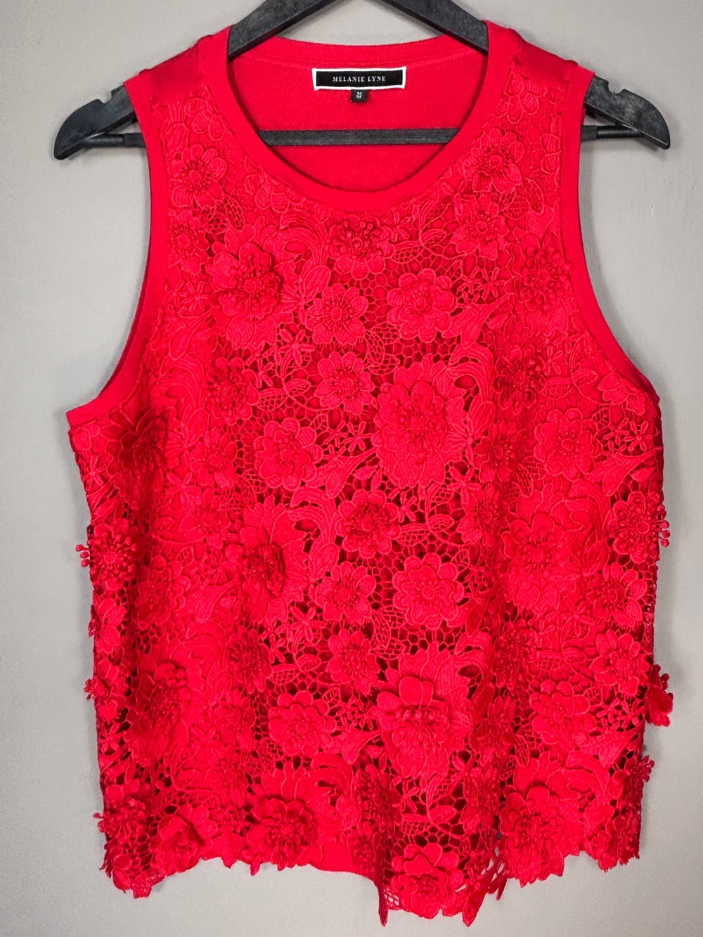 MELANIE LYNE  Red Floral Lace Tank Top